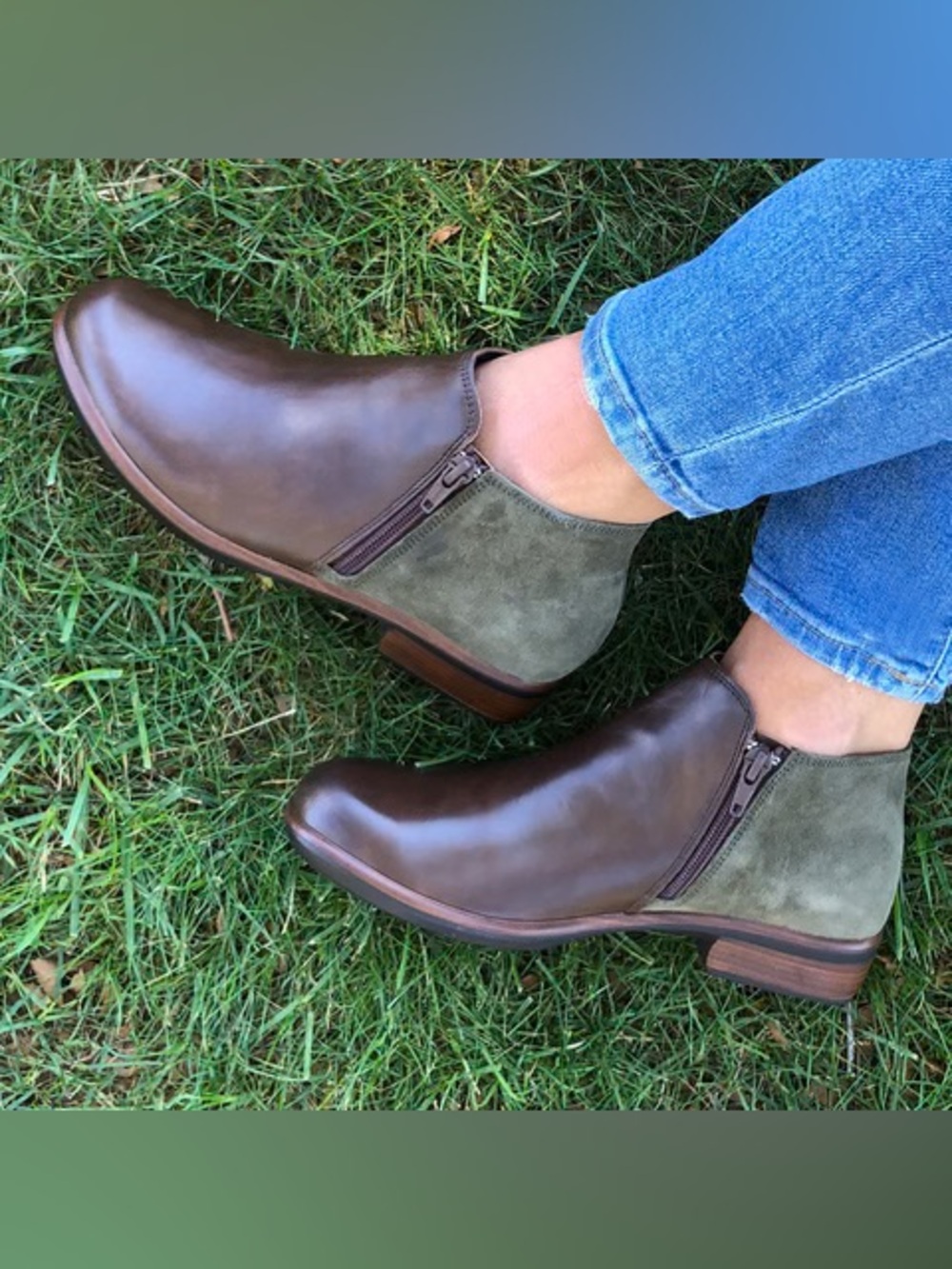 NOAT Helm Ankle Boots Brown Dark Green Womens Size EU 42 US 11-11.5 EUC